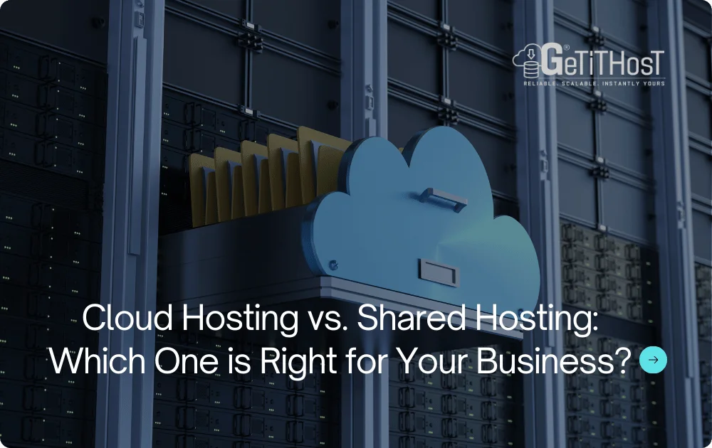 Illustration comparing Cloud Hosting and Shared Hosting with performance, scalability, and cost differences
